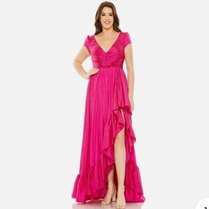 Mac Duggal Long Plus-Size Formal Dress 68525 sz 16W pink ruffle layered gown NWT